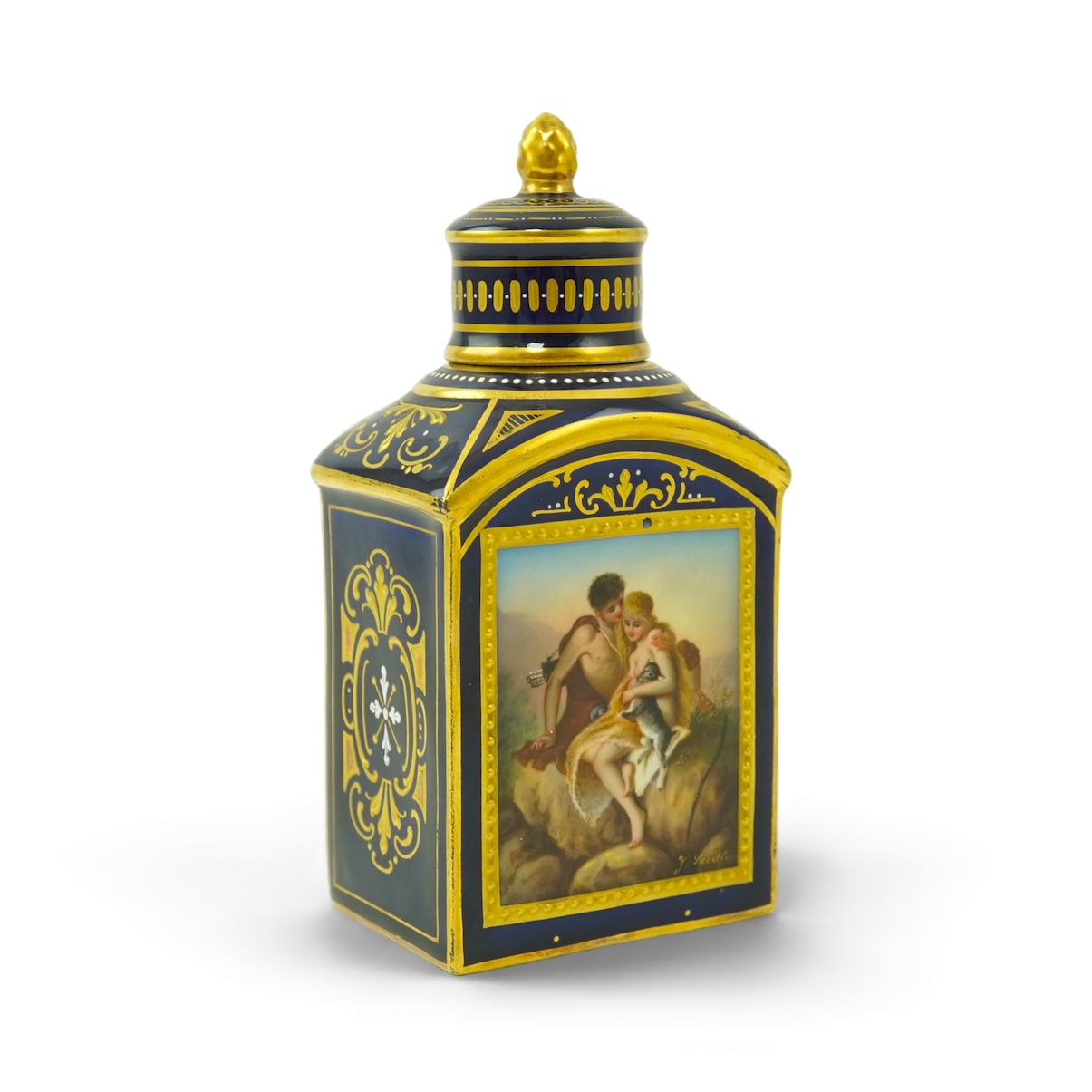 A Vienna style porcelain tea caddy and cover, late 19th century